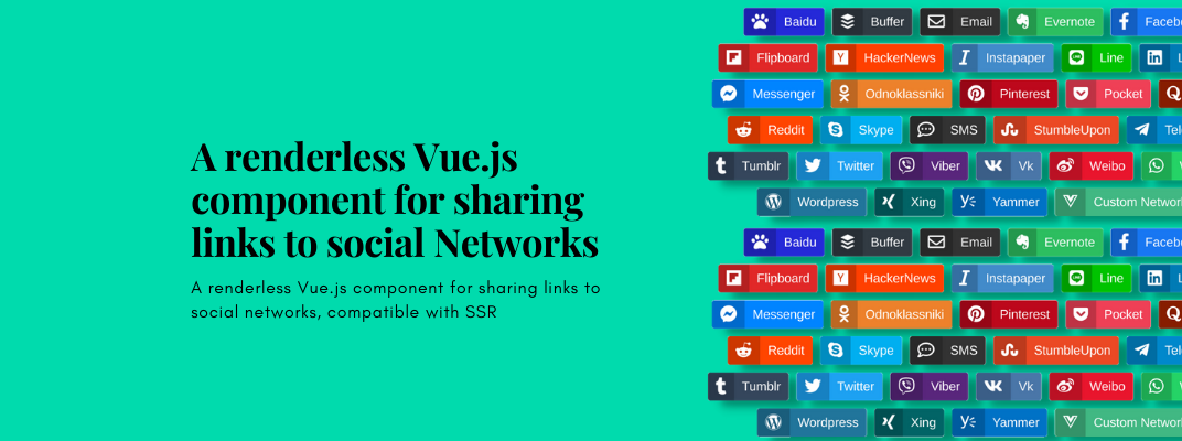 Renderless Vue component for sharing links to social networks